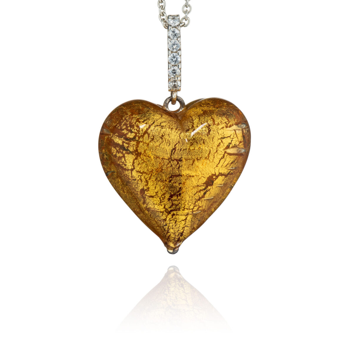 Hjerteanheng, kubisk zirkonia, glass, sterling sølv