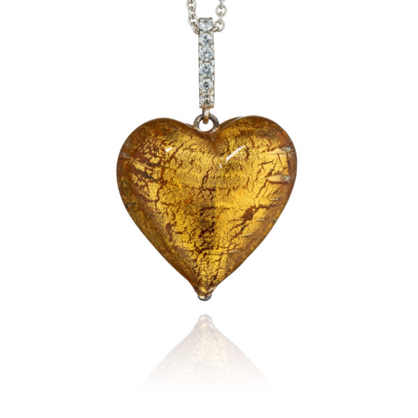 Hjerteanheng, kubisk zirkonia, glass, sterling sølv