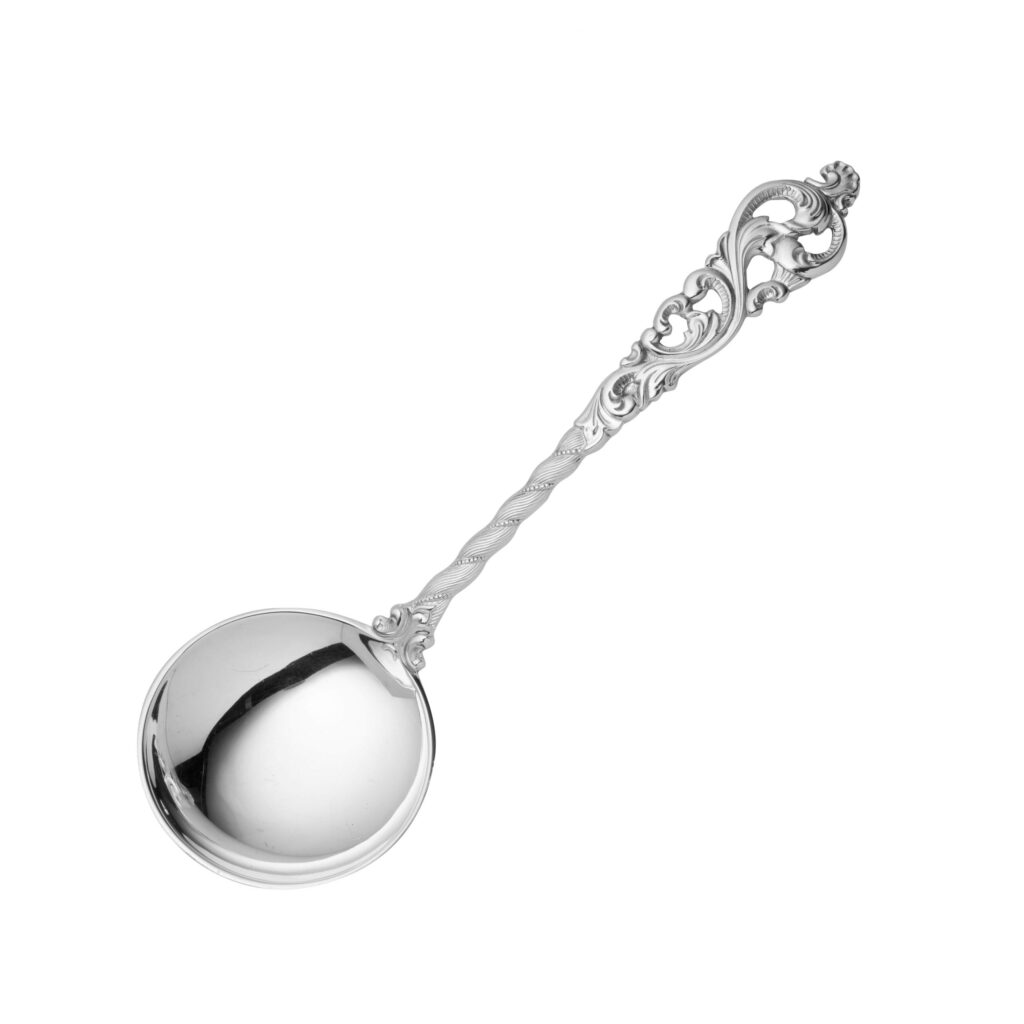 Dobbel Rokokko syltetøyskje m. buet skaft 14 cm