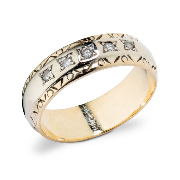 Ring, hvitt, gult gull, diamanter (0,2 ct.)