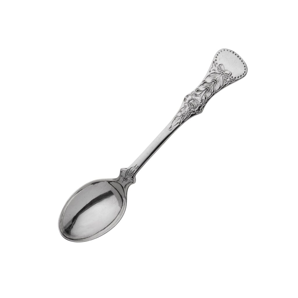 Gammel Flat Rose mokka- / kaffeskje 10,5 cm