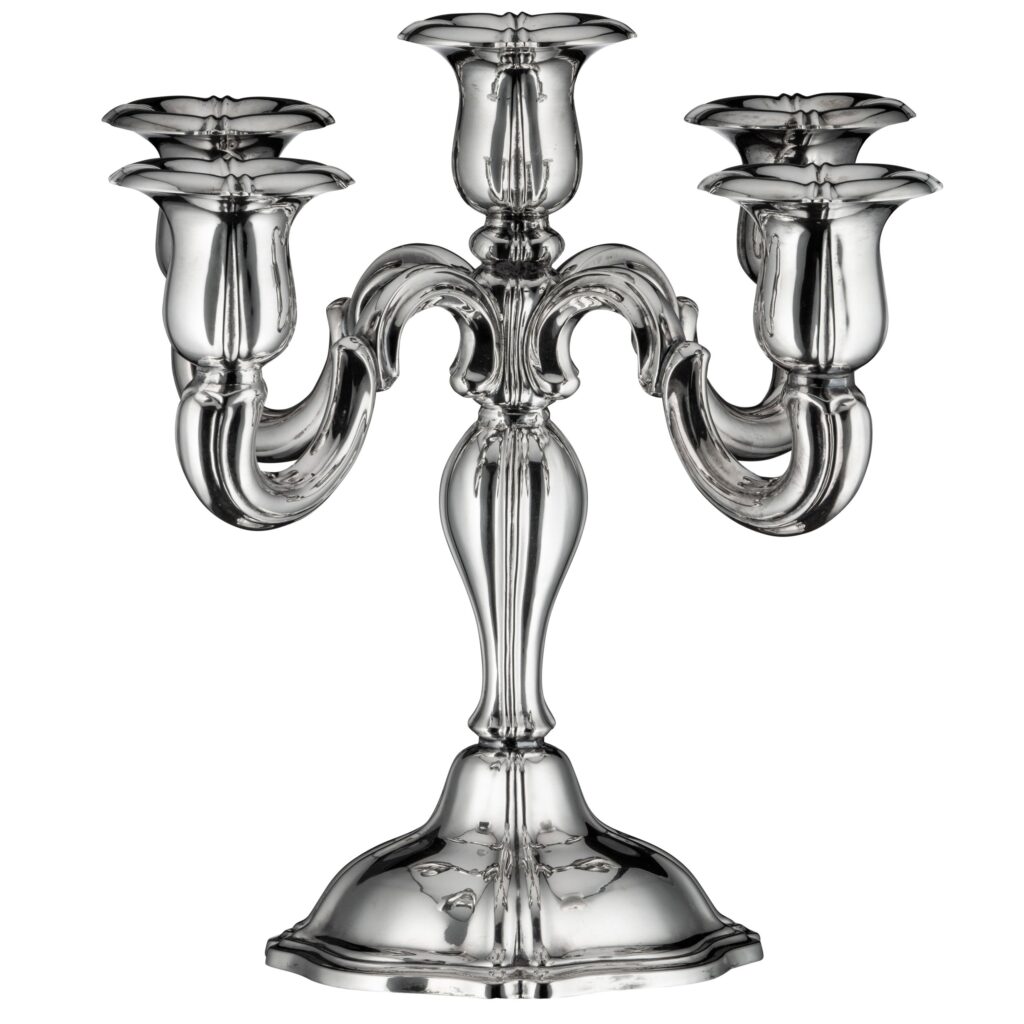 5-armet lysestake 25 cm, sølv