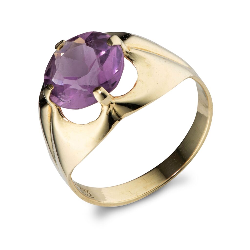 Einar Christophersen ring, gult gull, ametyst