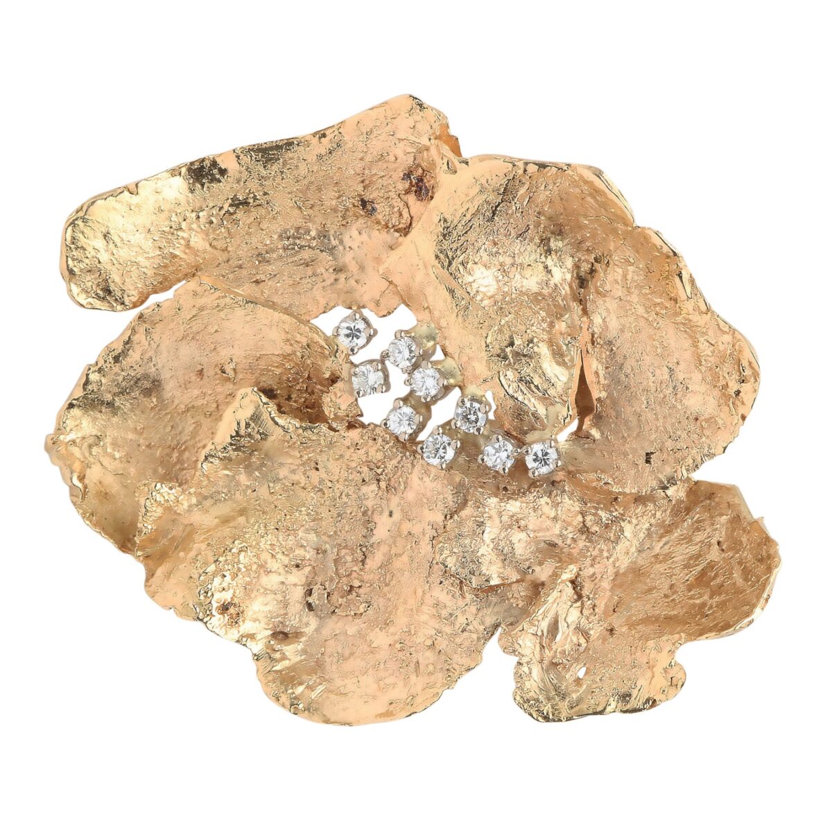 Bladbrosje, diamant (0,3ct), gult gull
