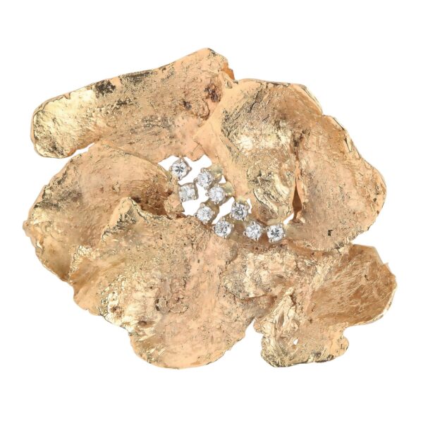 Bladbrosje, diamant (0,3ct), gult gull