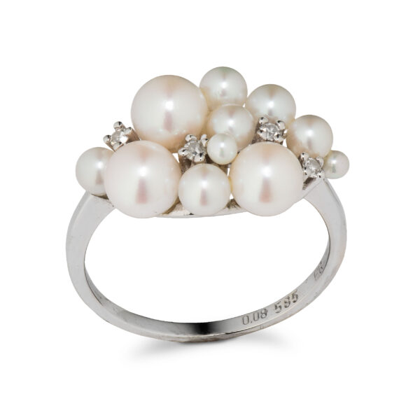 Einar Christophersen perlering, hvitt gull, diamanter (0,08 ct.)