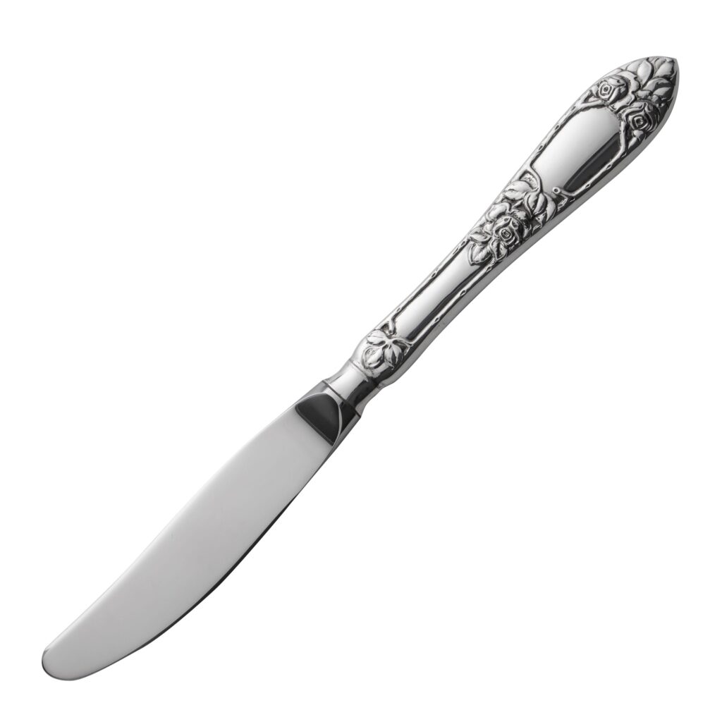Opphøiet Rose spisekniv langt skaft 19,5 cm
