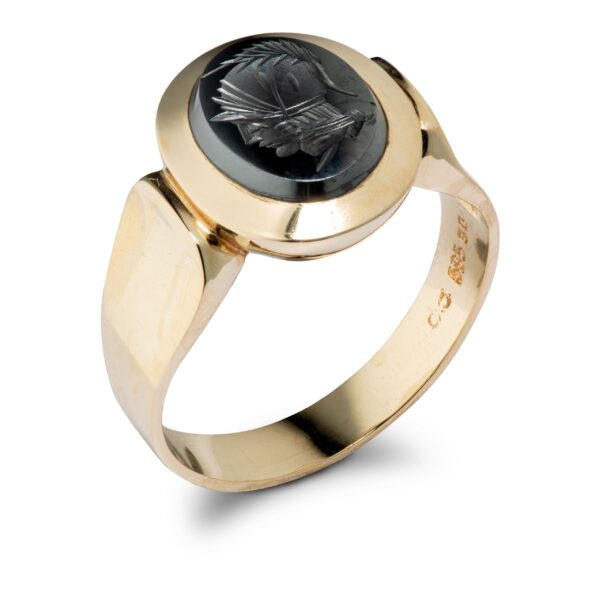 Spartanering, gult gull, onyx