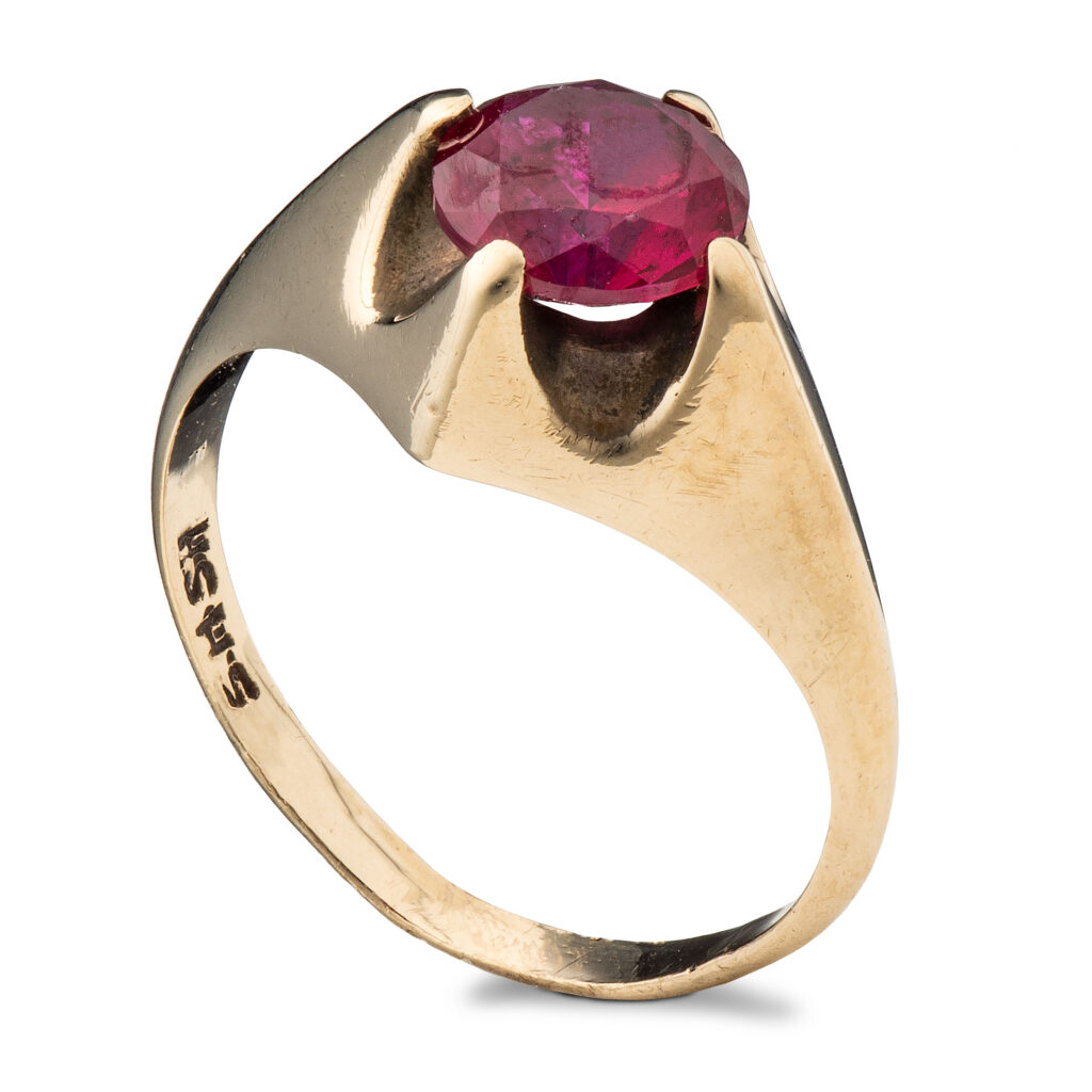 Ring, gult gull, synt. rubin