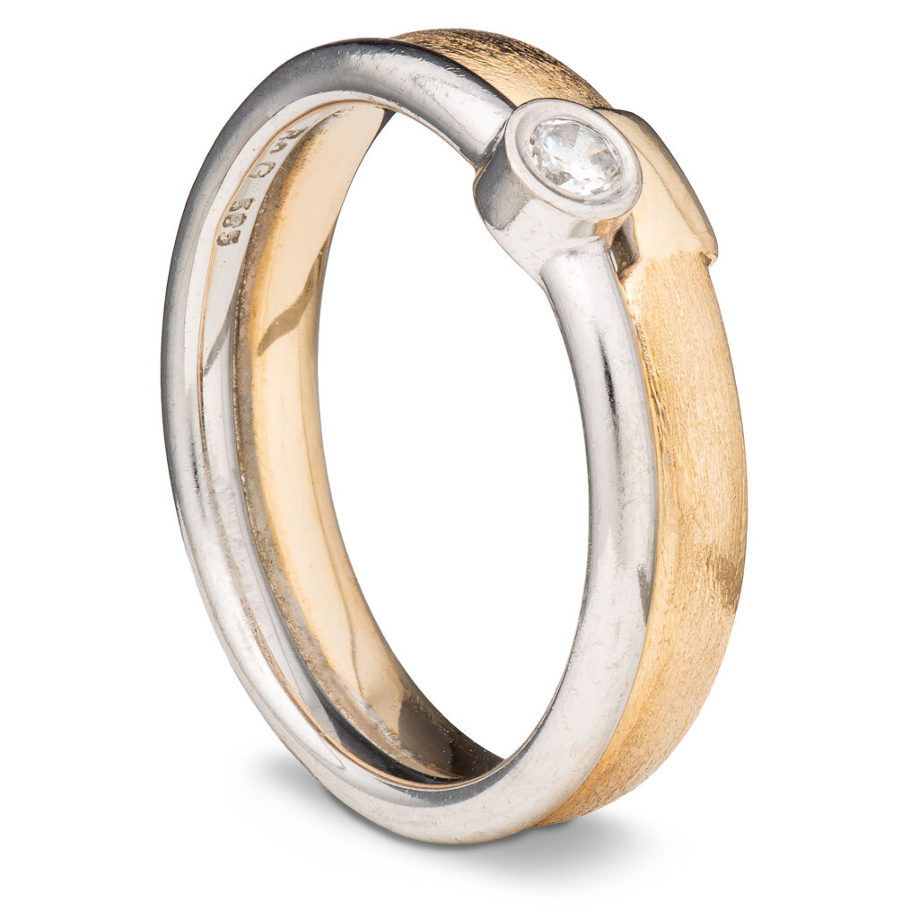 Ring, gult, hvitt gull, zirkonia