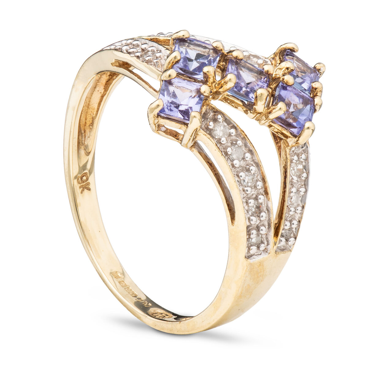 Ring, gult gull, tanzanitt, diamanter