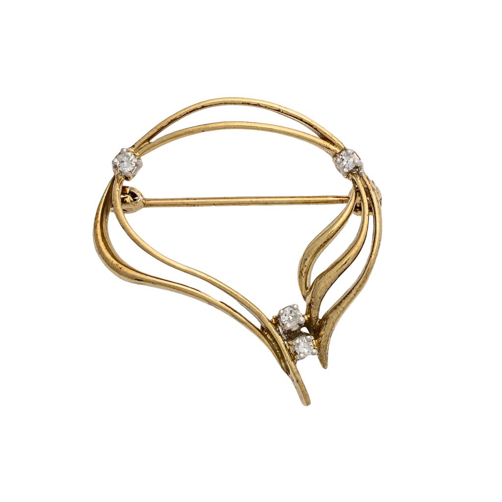 Brosje, gult gull, diamanter (0,1 ct.)