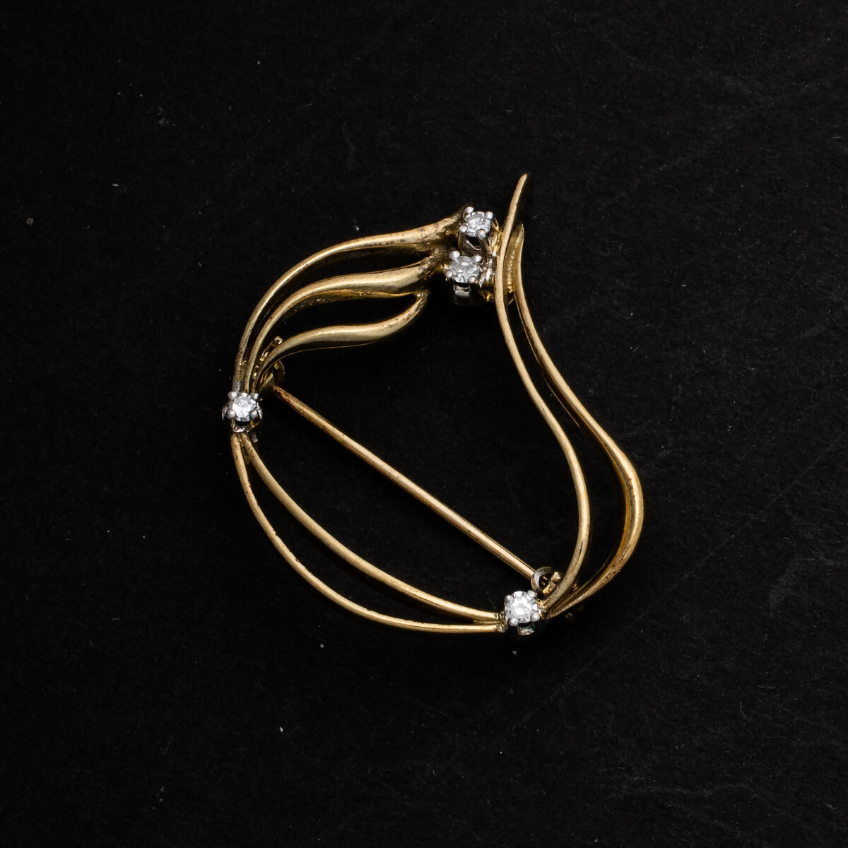 Brosje, gult gull, diamanter (0,1 ct.) - Bilde 3