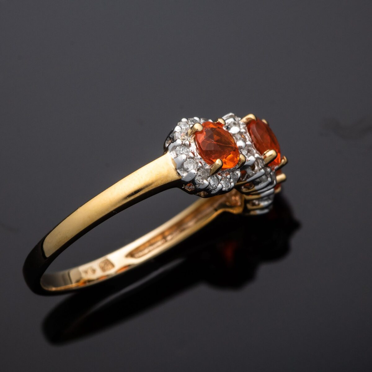 Ring, gult gull, flammeopaler, diamanter (0,16 ct.) - Bilde 4