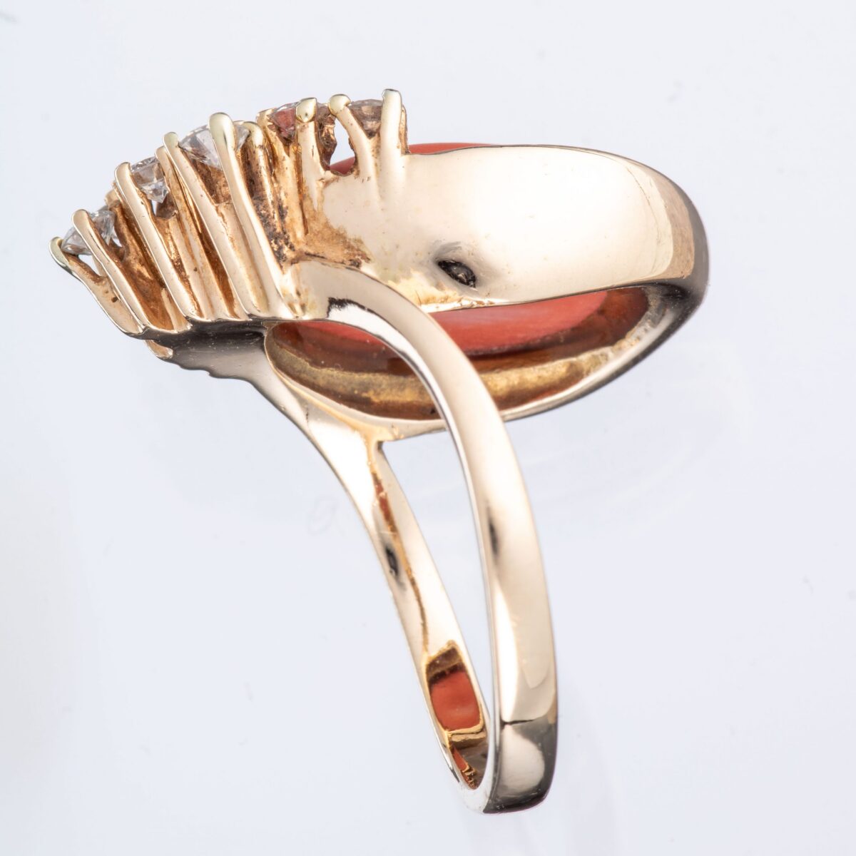 Ring, gult gull, rød korall, diamanter (0,39 ct.) - Bilde 7