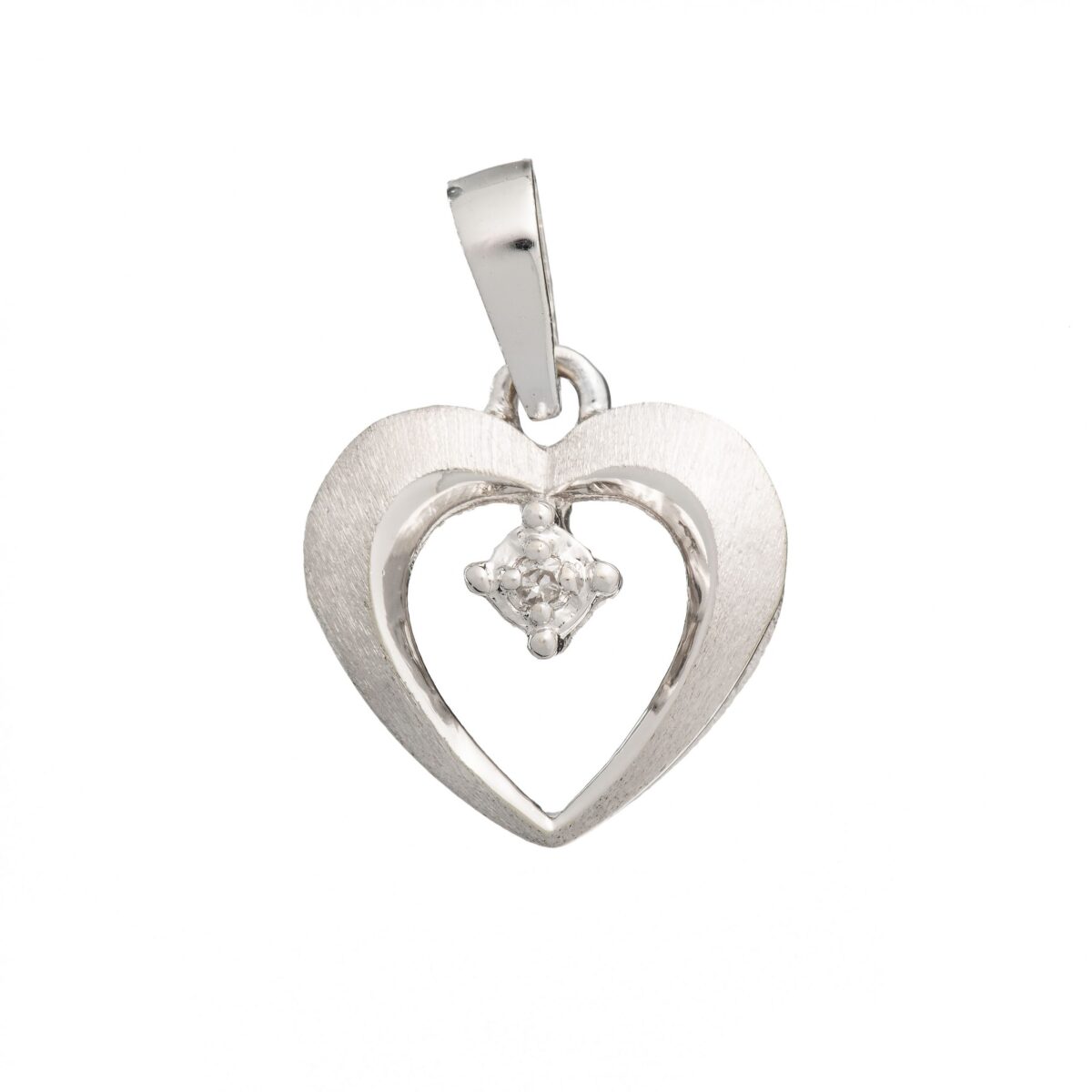 Hjerteanheng, hvitt gull, diamant (0,02 ct.)