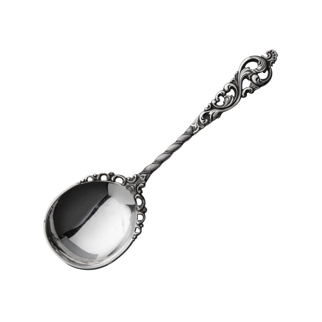 Dobbel Rokokko syltetøyskje m. buet skaft 15 cm