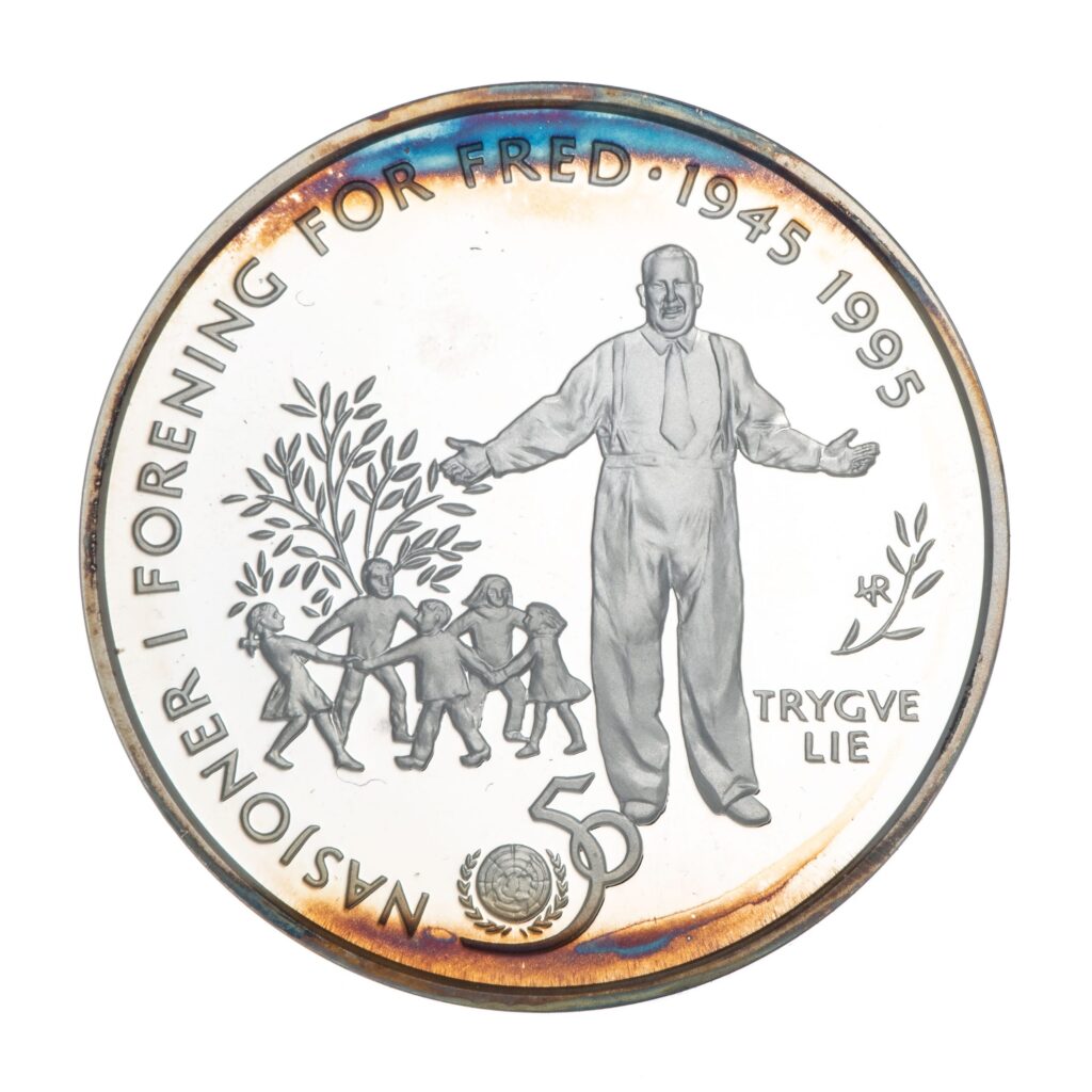 50 kroner, FN 50 år, 1995, sølv