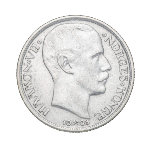 Haakon VII, 1 krone, 1908, sølv