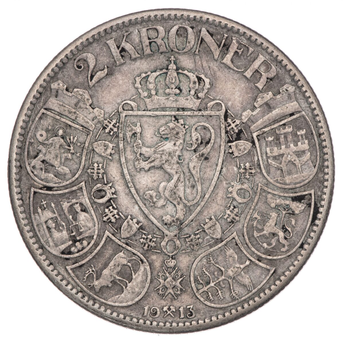 Haakon VII, 2 kroner, 1913, sølv