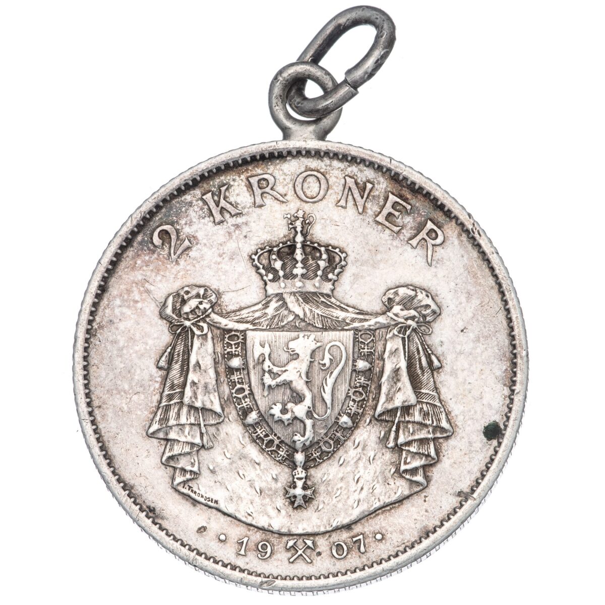 Myntanheng, Unionsoppløsningen, 2 kroner, 1907, sølv