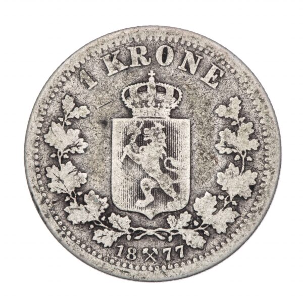 Oscar II, 1 kroner, 1877, sølv