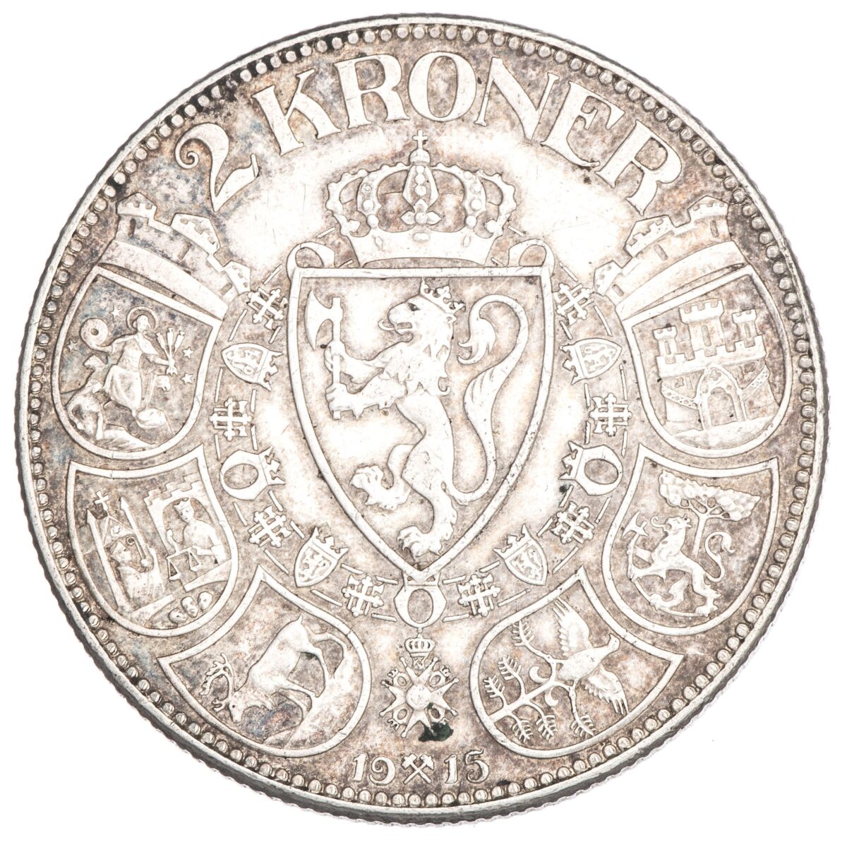 Haakon VII, 2 kroner, 1915, sølv