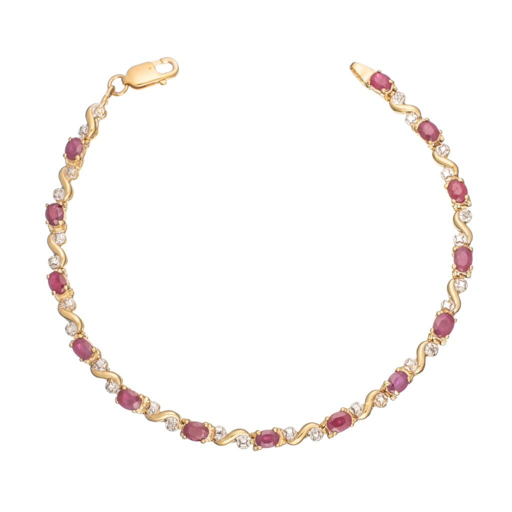 Armlenke, gult gull, diamanter (0,035 ct.), rubiner
