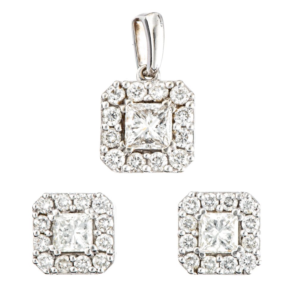 Diamant smykkesett (1,26 ct.), hvitt gull