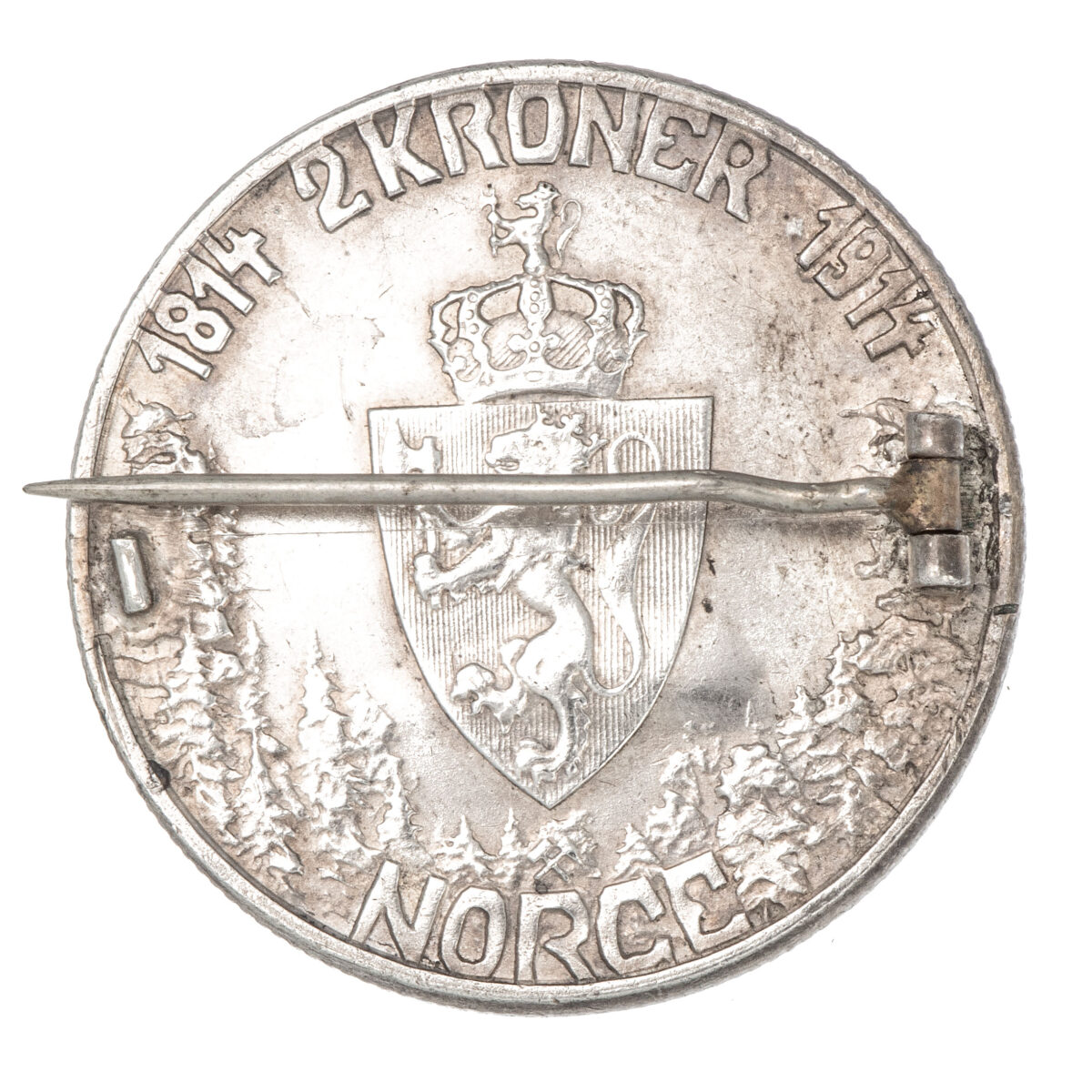 Myntnål, Mor Norge, 2 kroner, 1914, sølv