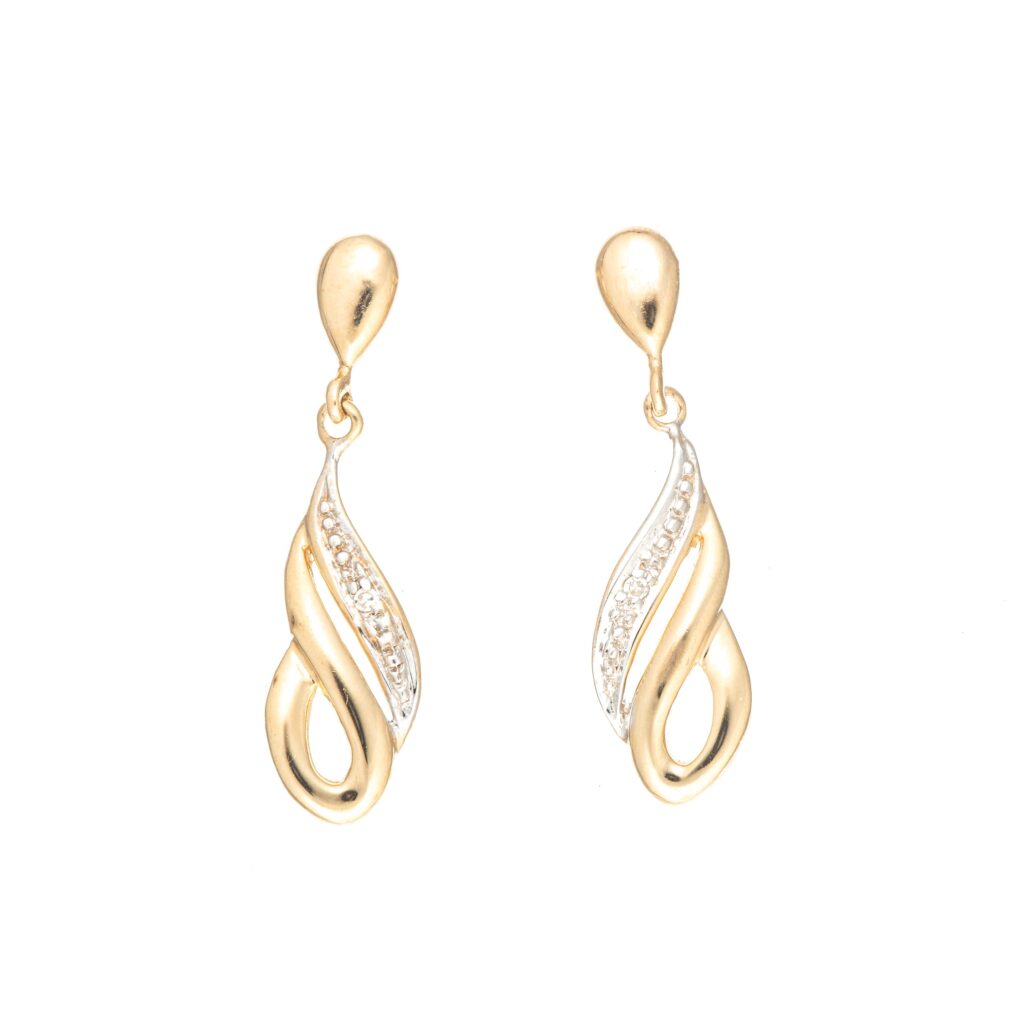 Lange øredobber, gult gull, diamanter (0,01 ct.)