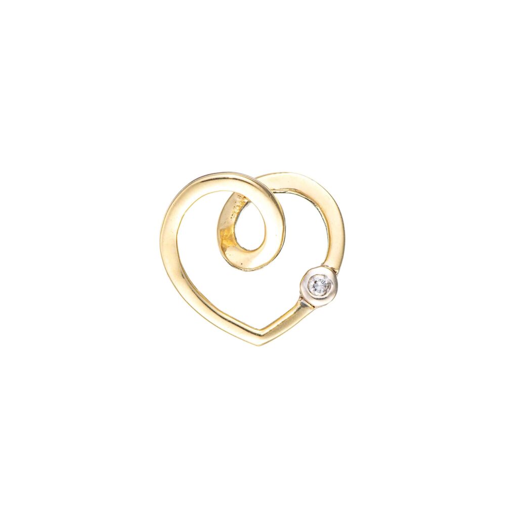Hjerteanheng, gult gull, diamant (0,015 ct.)