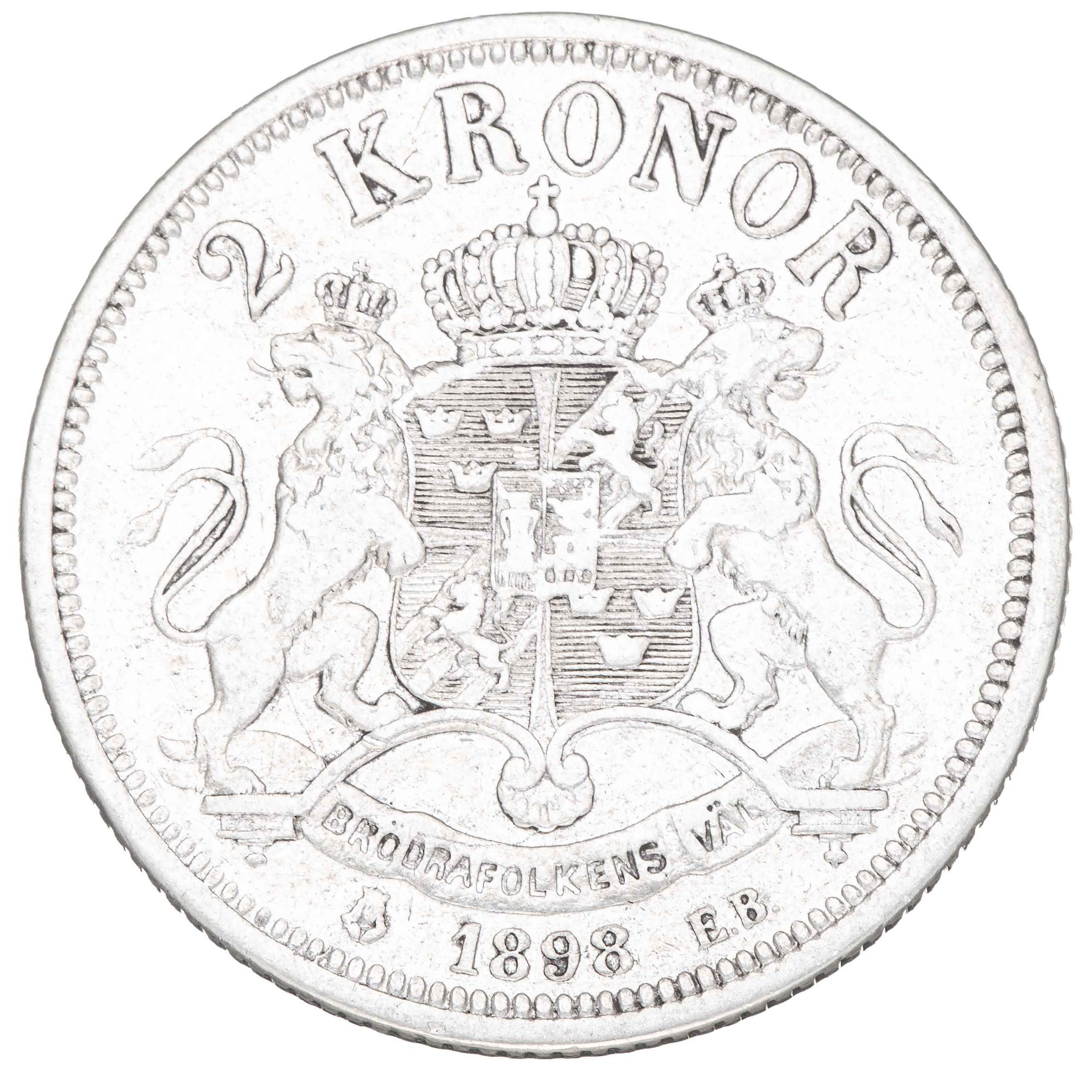 Sverige 2 Kronor 1898 Berheim Antik