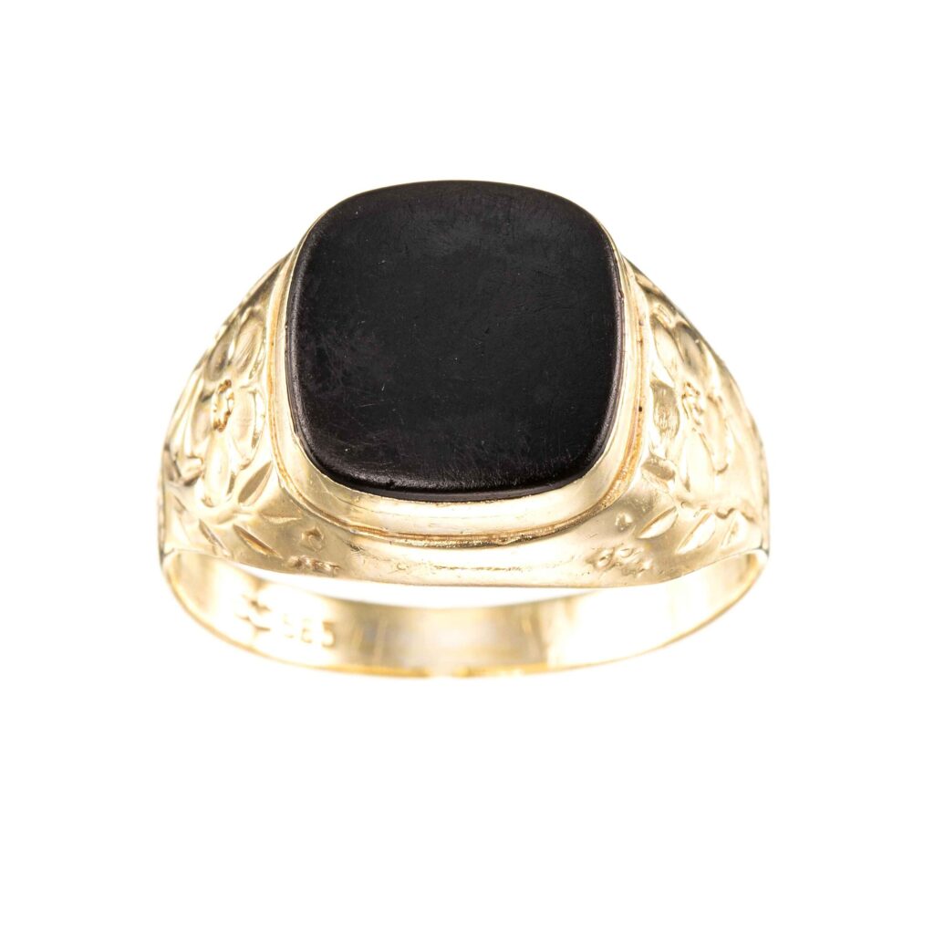 Onyx signetring, gult gull
