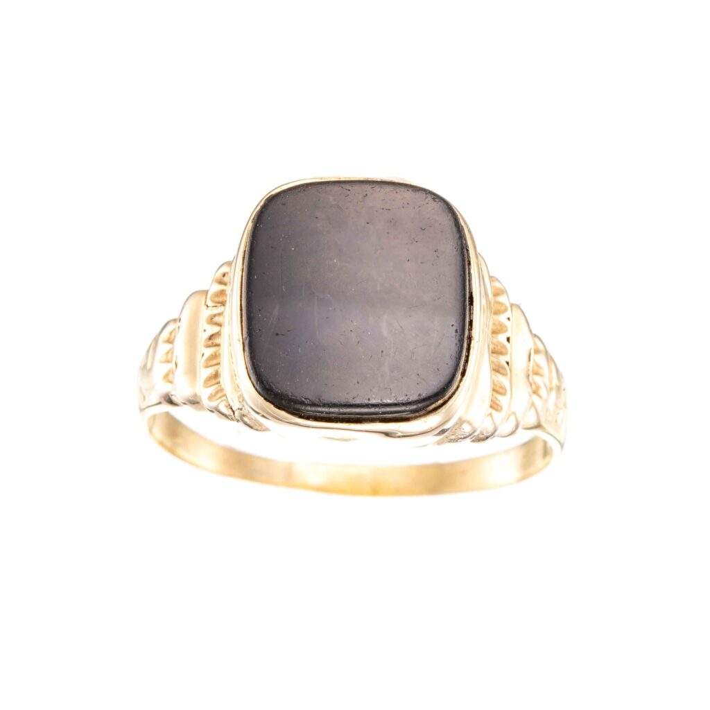 Signetring, gult gull, onyx