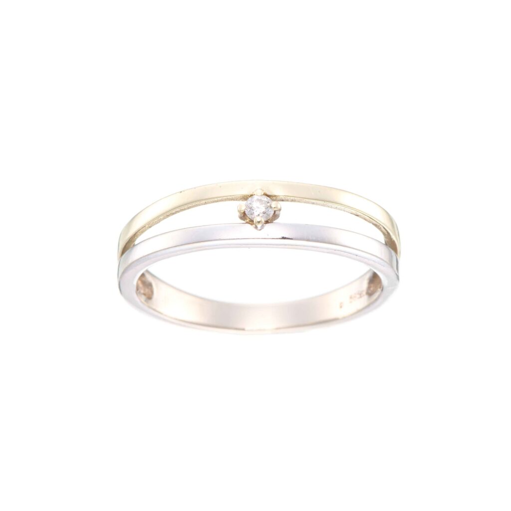 Ring, hvitt, gult gull, diamant (0,03 ct.)