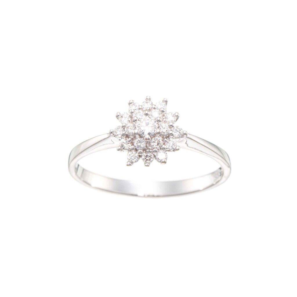 Rosett diamantring (0,20 ct.), hvitt gull