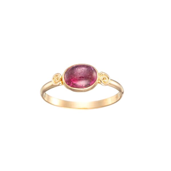 Ring, gult gull, rosa turmalin