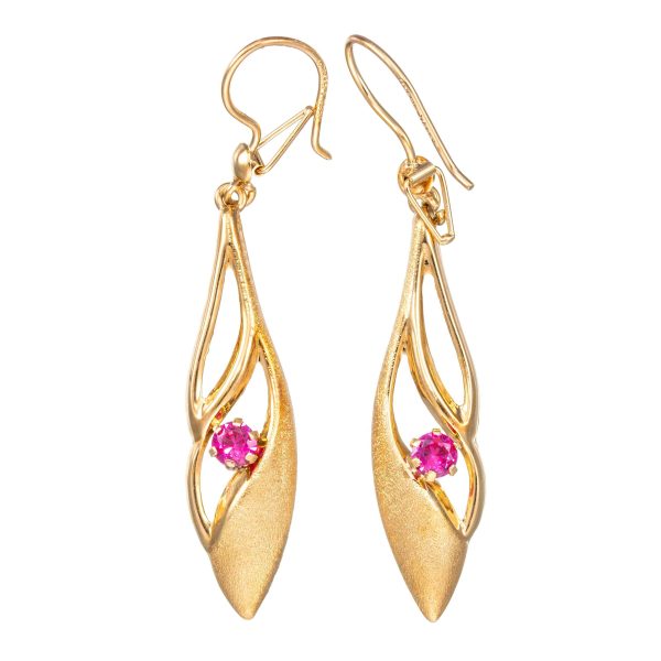 Ørepynt, gult gull, lab. rubin