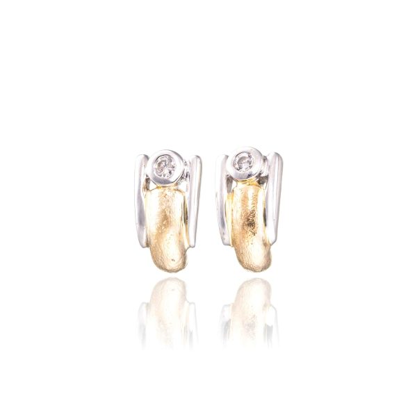 Øredobber, gult, hvitt gull, diamanter (0,08 ct.)