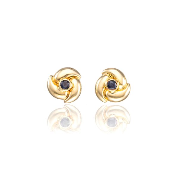 Øredobber, gult gull, safir