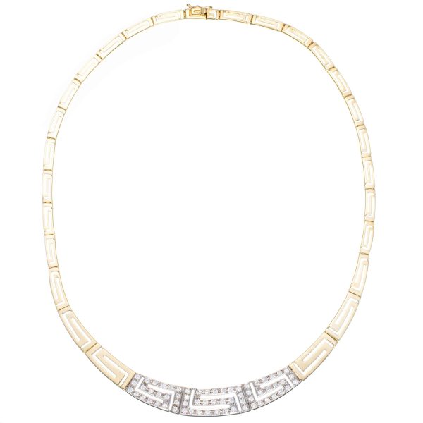 Meander halskjede gull, zirkonia