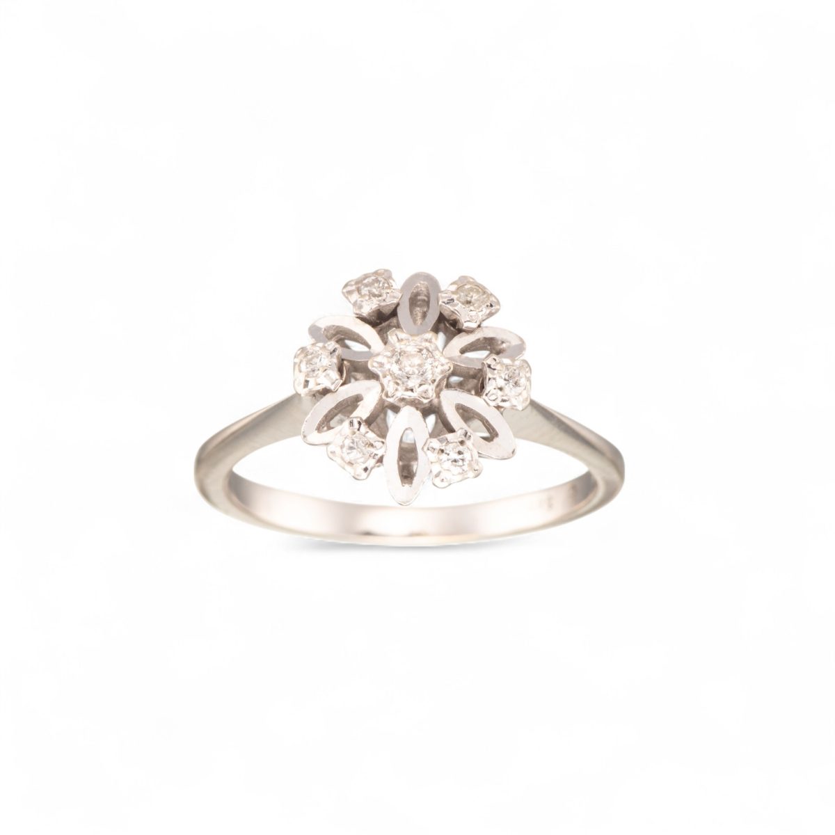 Rosett diamantring (0,08 ct.), hvitt gull