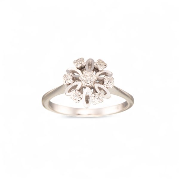 Rosett diamantring (0,08 ct.), hvitt gull