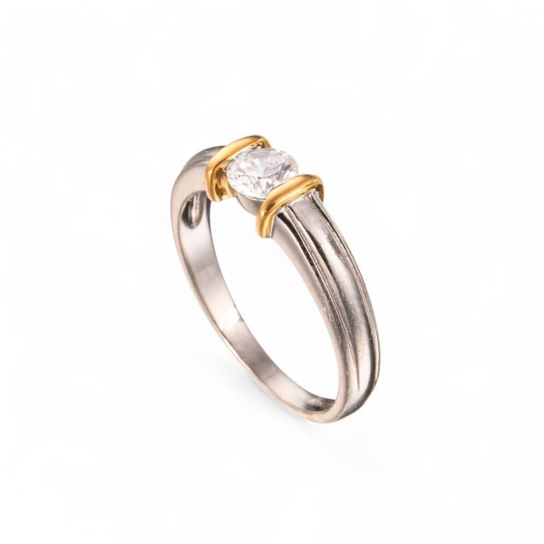 Ring, sterling sølv, gull, zirkonia