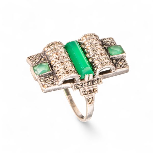 Ring, sølv, markasitter, krysopras