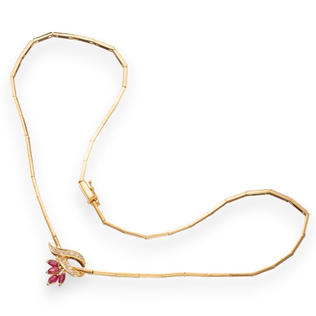 Rubin halssmykke, gult gull, diamanter (0,18 ct.) - Bilde 2