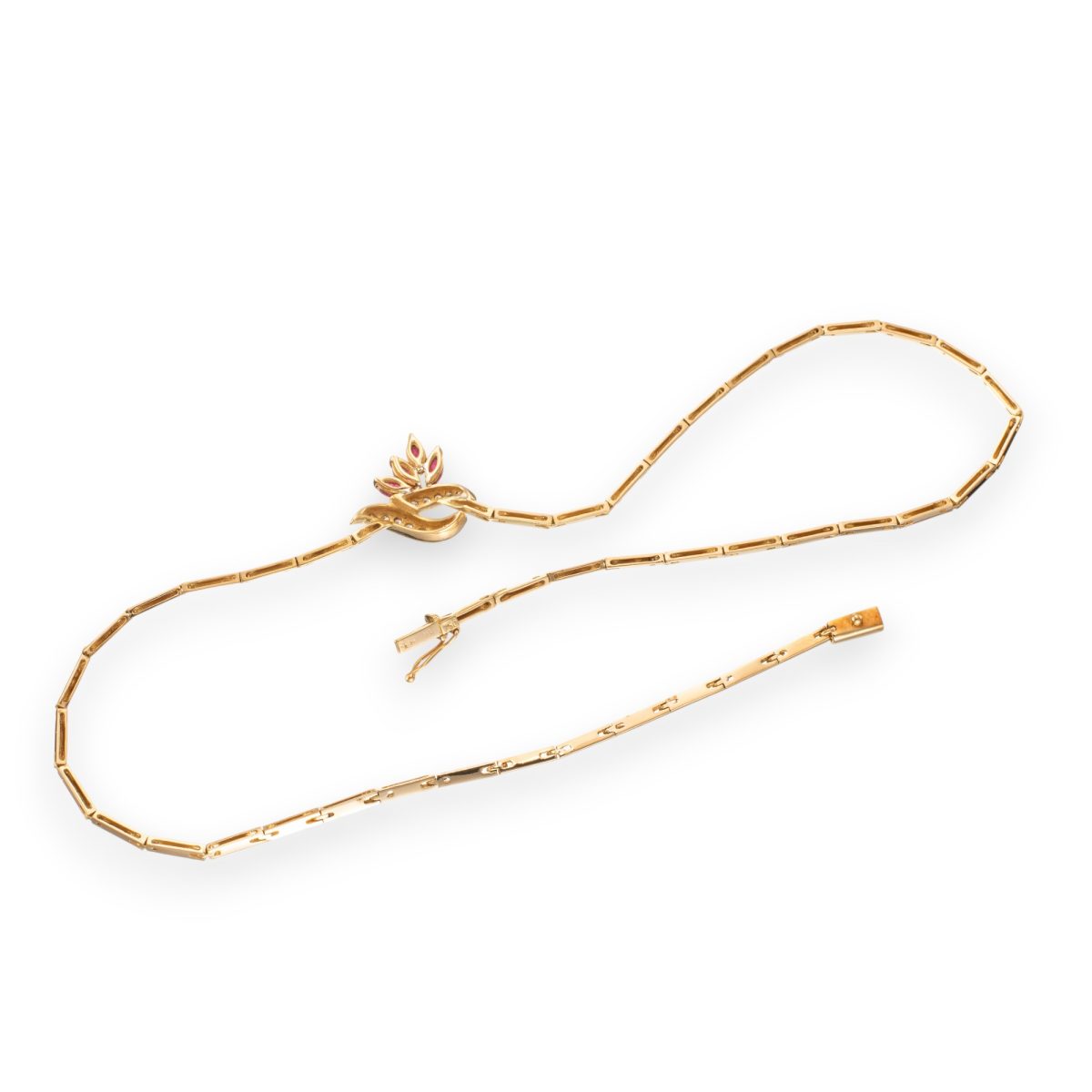 Rubin halssmykke, gult gull, diamanter (0,18 ct.) - Bilde 3