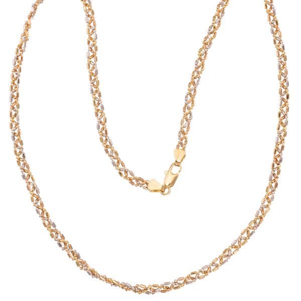 Sammenflettet halskjede 47 cm, multitonet gull