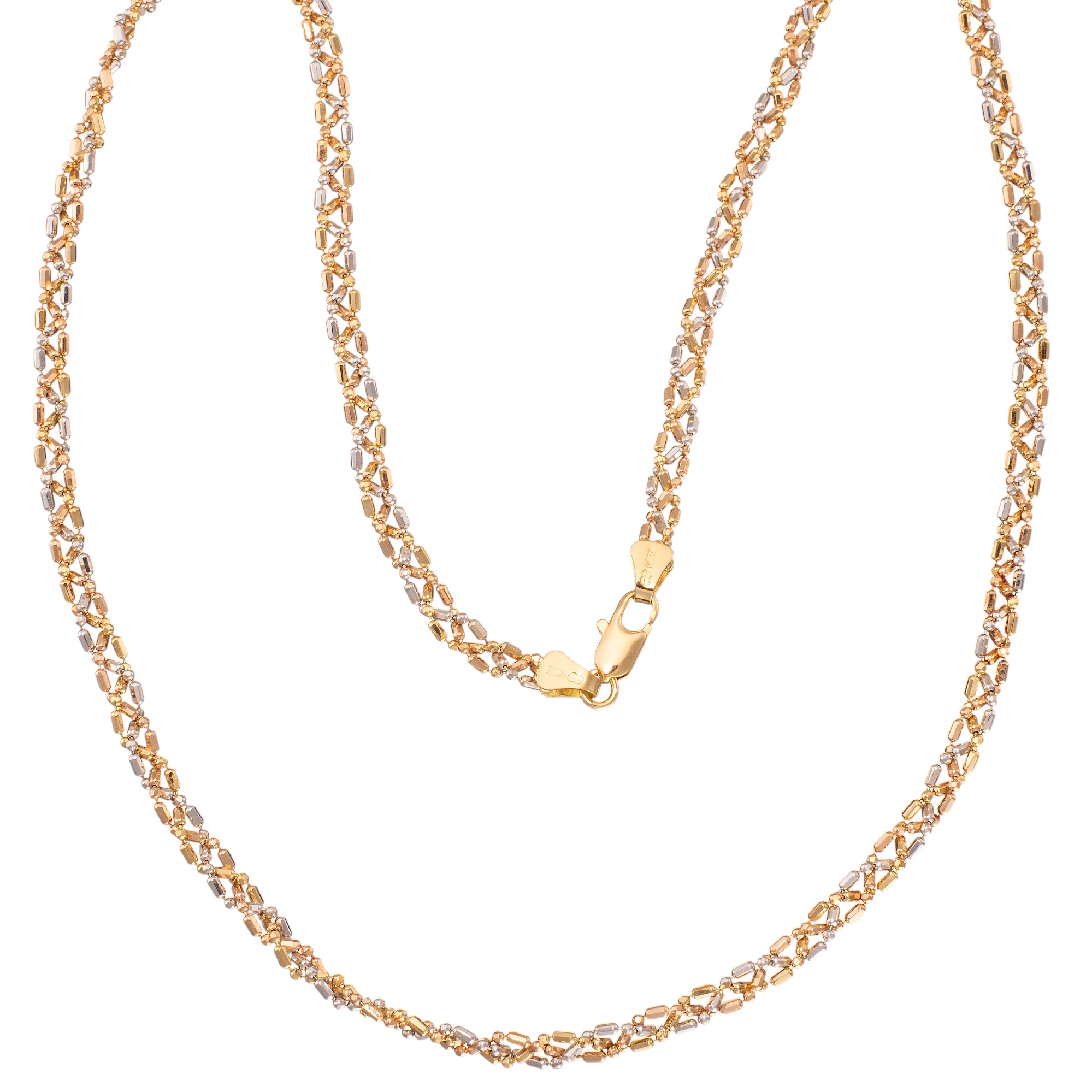 Sammenflettet halskjede 47 cm, multitonet gull